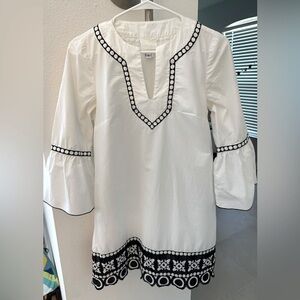 Ana Sui for Anthropologie White Black Embroidered Lace  Architect tunic cover up
